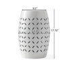 Lica Patio Side End Table | Barrel Shaped Lace Cut | 12’’ White Iron