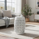 Lica Patio Side End Table | Barrel Shaped Lace Cut | 12" White Iron