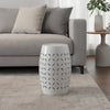 Lica Patio Side End Table | Barrel Shaped Lace Cut | 12" White Iron
