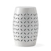 Lica Patio Side End Table | Barrel Shaped Lace Cut | 12" White Iron