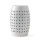 Lica Patio Side End Table | Barrel Shaped Lace Cut | 12" White Iron