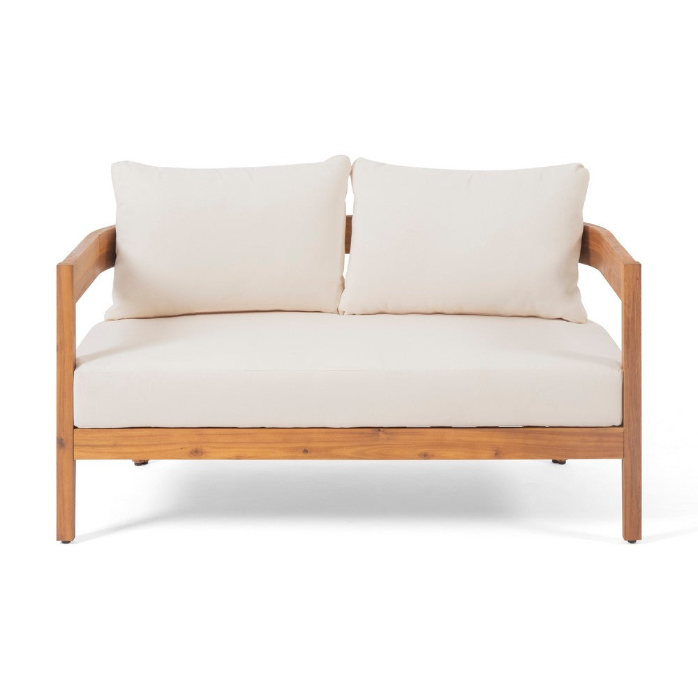 Loveseat and Coffee Table Outdoor Set | Slatted Brown Acacia Wood