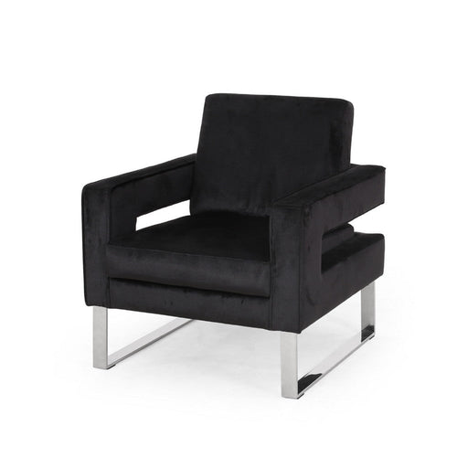 Club Armchair | Black Velvet Upholstery | Modern Stainless Steel Legs