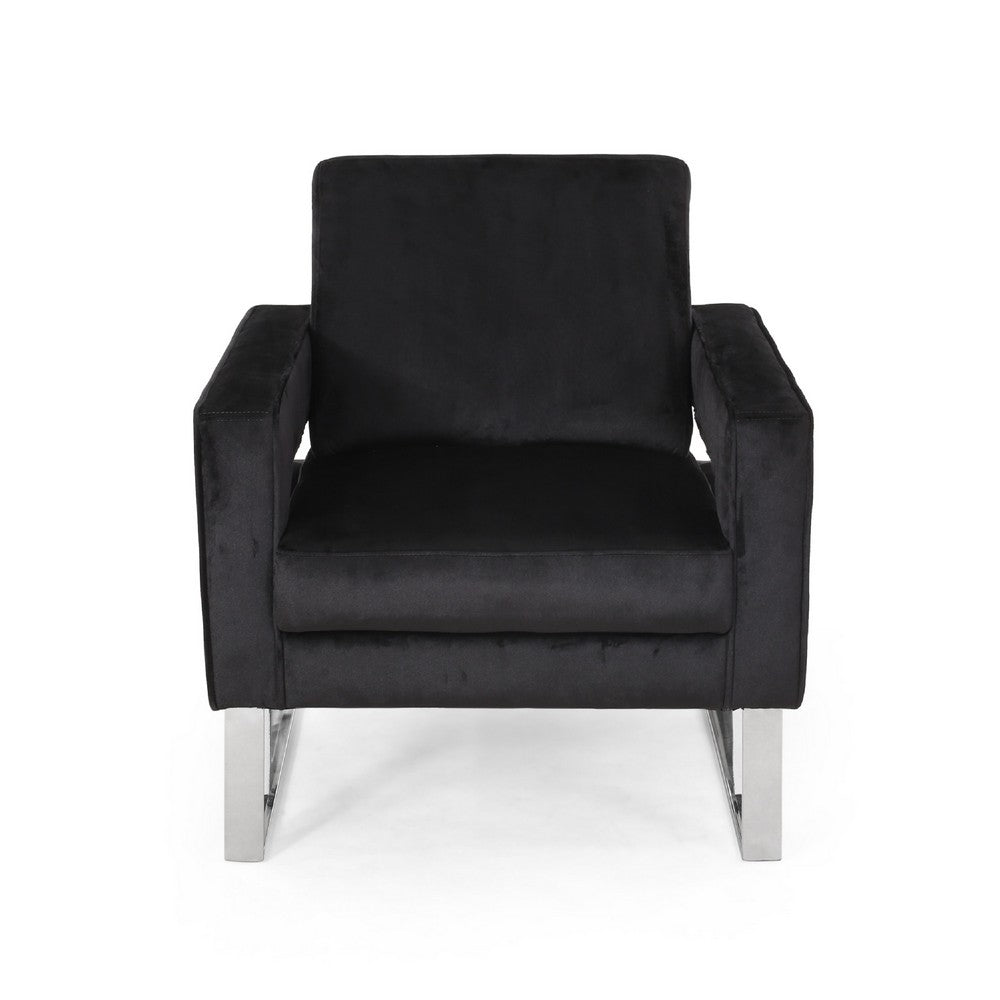 Club Armchair | Black Velvet Upholstery | Modern Stainless Steel Legs