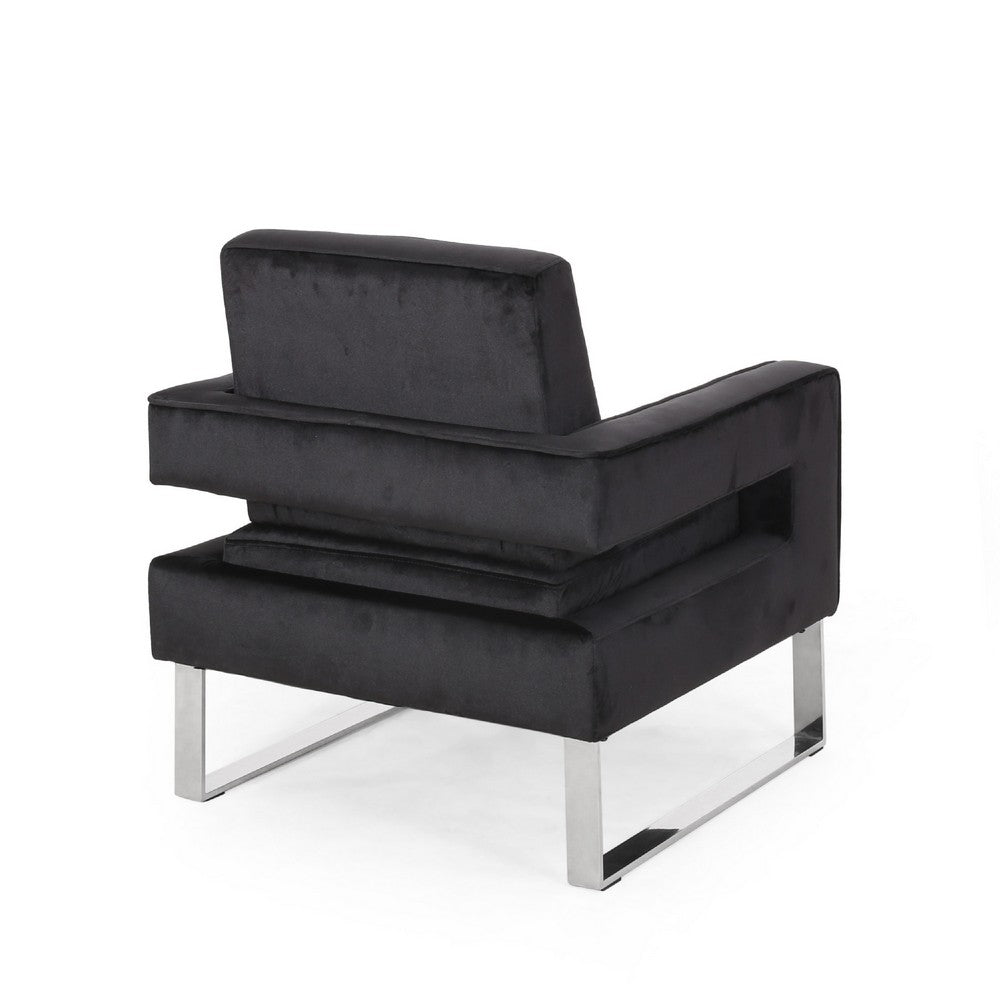 Club Armchair | Black Velvet Upholstery | Modern Stainless Steel Legs