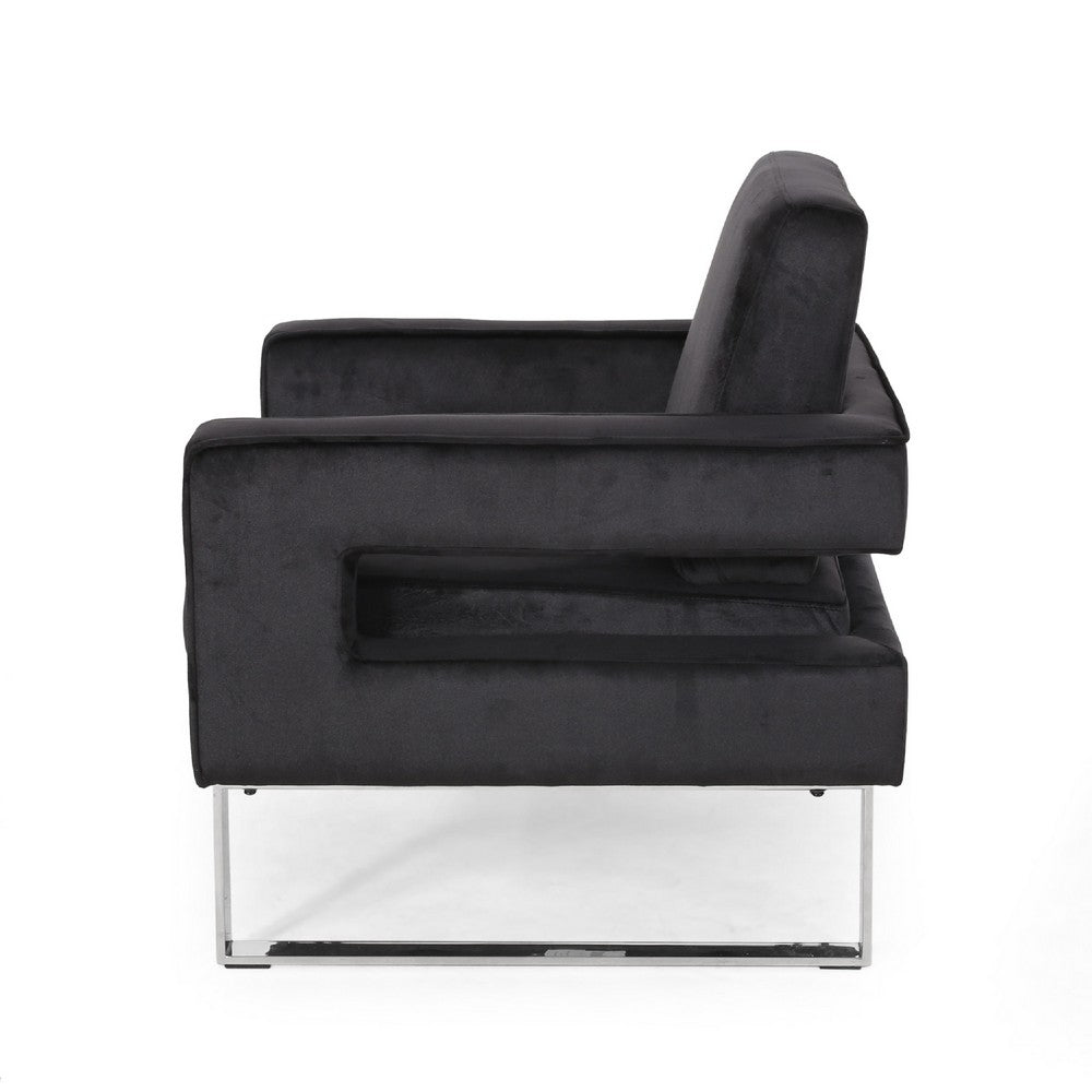 Club Armchair | Black Velvet Upholstery | Modern Stainless Steel Legs