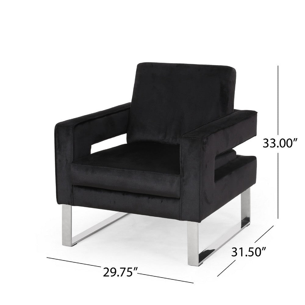 Club Armchair | Black Velvet Upholstery | Modern Stainless Steel Legs BM335812