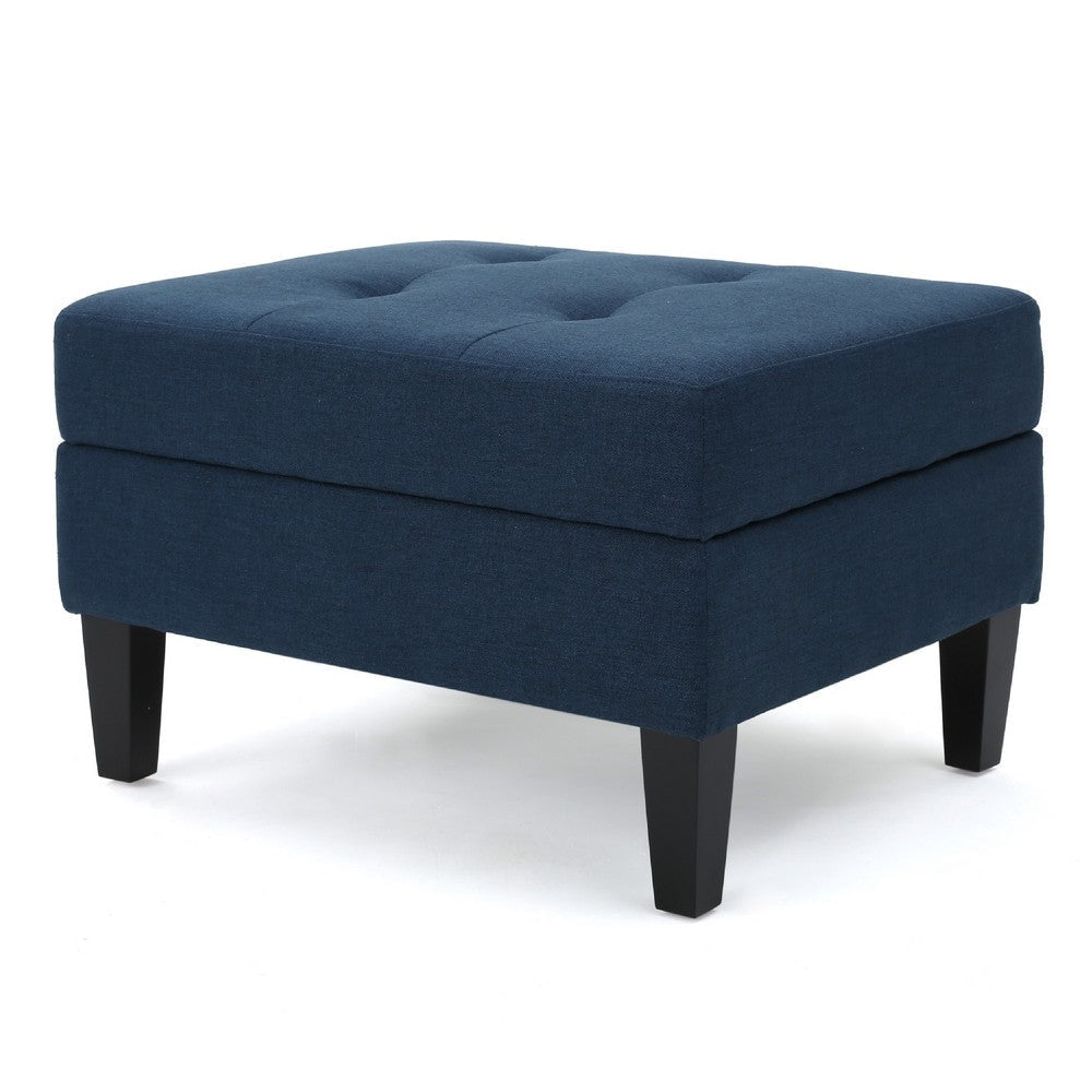 Voil Storage Ottoman | 28" | Navy Blue Fabric | Tapered Wood Legs