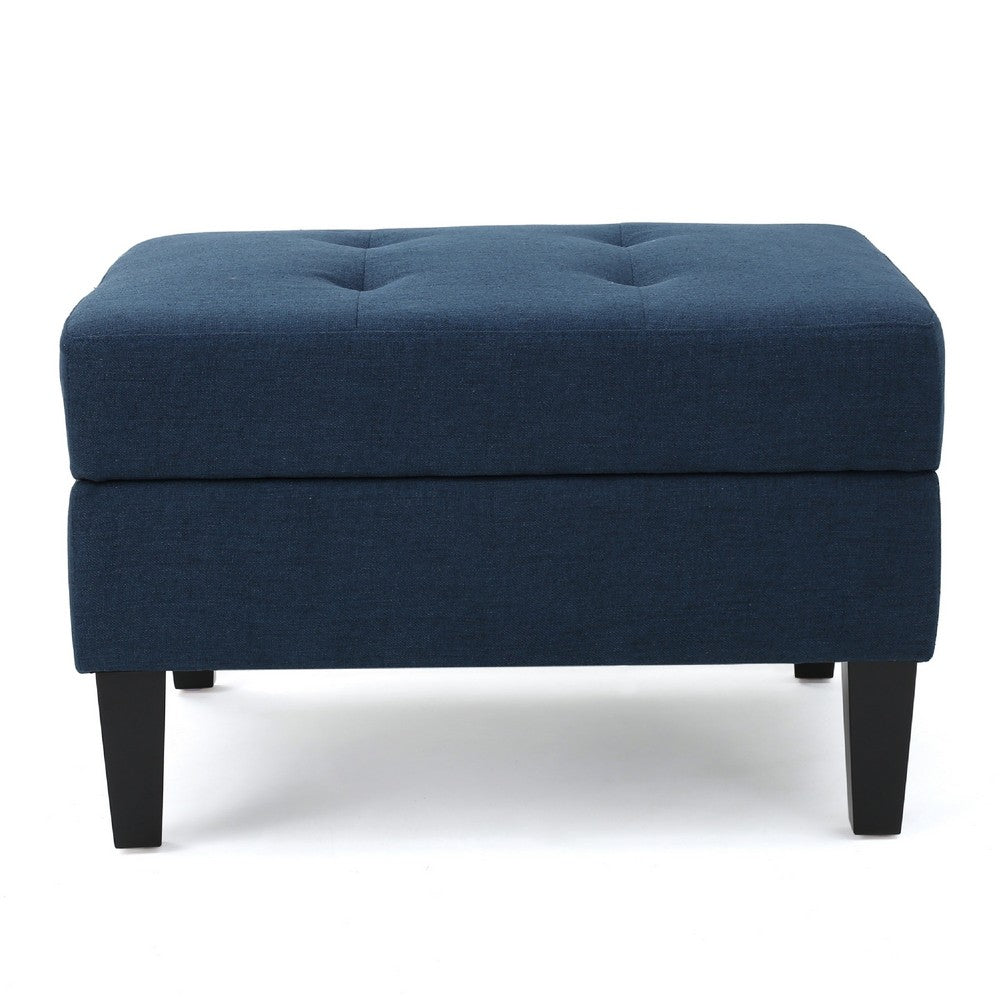 Voil Storage Ottoman | 28" | Navy Blue Fabric | Tapered Wood Legs