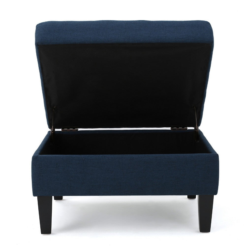 Voil Storage Ottoman | 28’’ | Navy Blue Fabric | Tapered Wood Legs BM335813