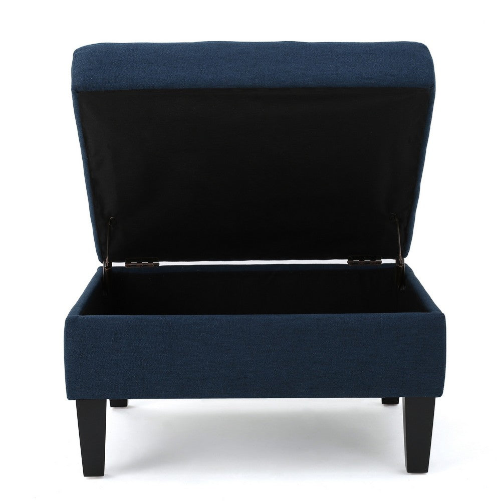 Voil Storage Ottoman | 28" | Navy Blue Fabric | Tapered Wood Legs