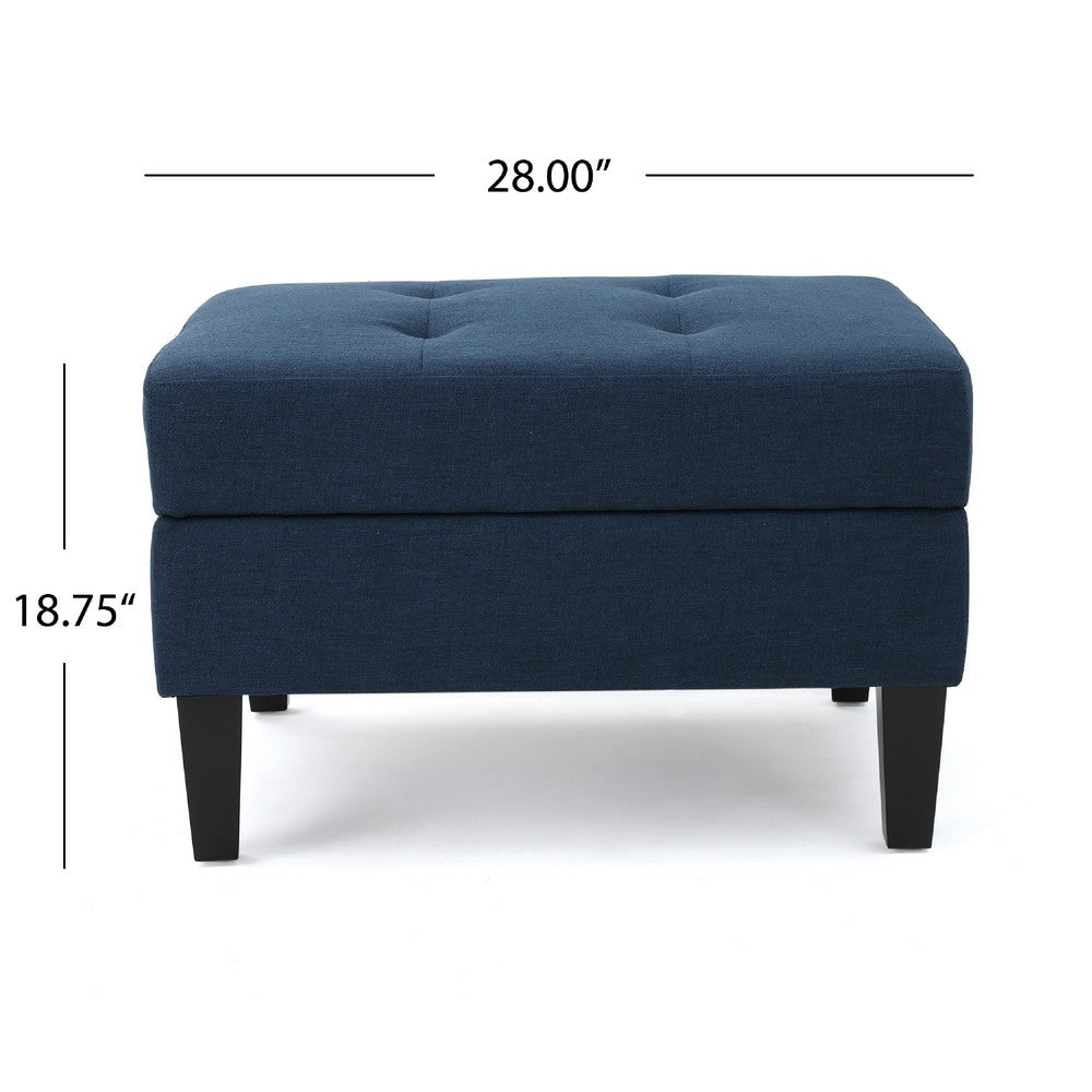 Voil Storage Ottoman | 28" | Navy Blue Fabric | Tapered Wood Legs