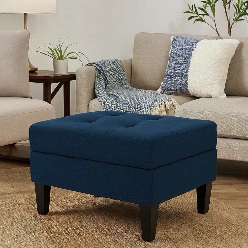 Voil Storage Ottoman | 28" | Navy Blue Fabric | Tapered Wood Legs