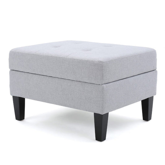 Voil Storage Ottoman | 28" | Light Gray Fabric | Tapered Wood Legs
