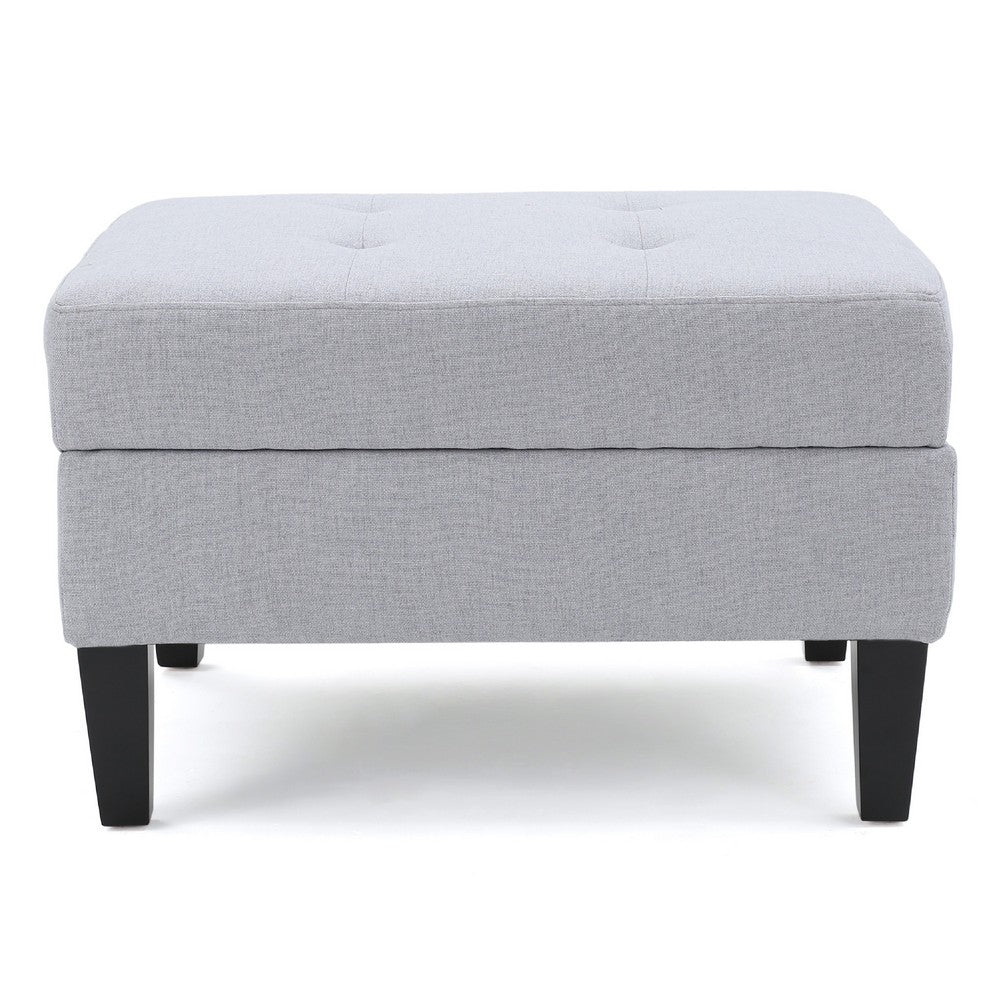Voil Storage Ottoman | 28" | Light Gray Fabric | Tapered Wood Legs