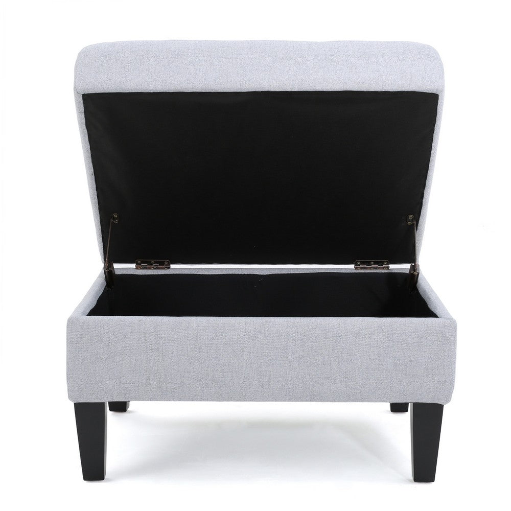 Voil Storage Ottoman | 28" | Light Gray Fabric | Tapered Wood Legs