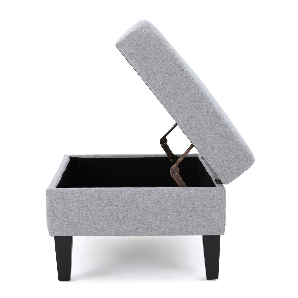 Voil Storage Ottoman | 28" | Light Gray Fabric | Tapered Wood Legs