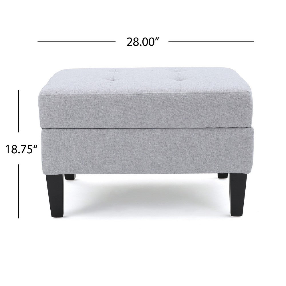 Voil Storage Ottoman | 28" | Light Gray Fabric | Tapered Wood Legs
