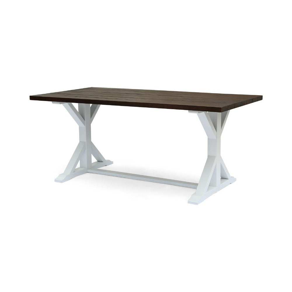 Indoor/Outdoor Dining Table | 69" Brown Rectangular Wood Top | White