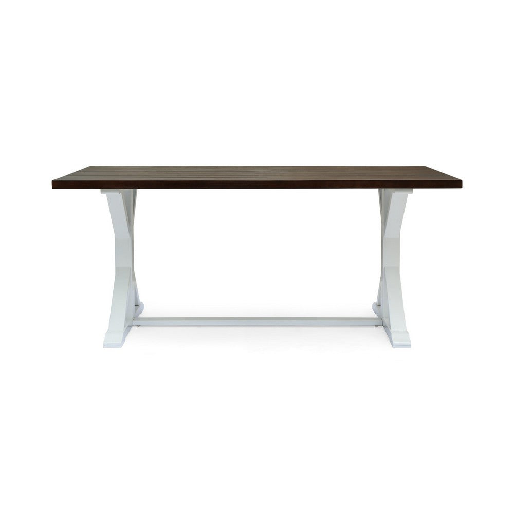 Indoor/Outdoor Dining Table | 69" Brown Rectangular Wood Top | White