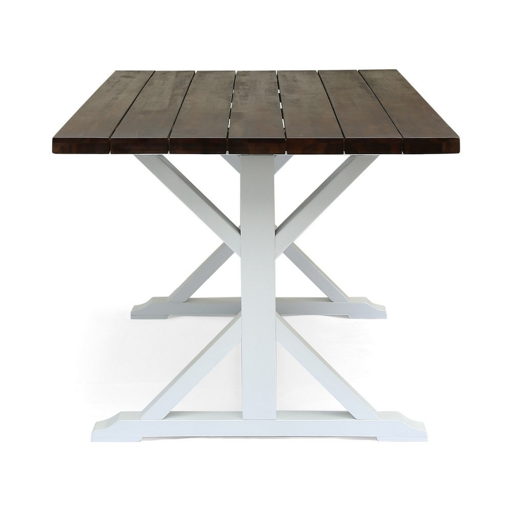 Indoor/Outdoor Dining Table | 69" Brown Rectangular Wood Top | White