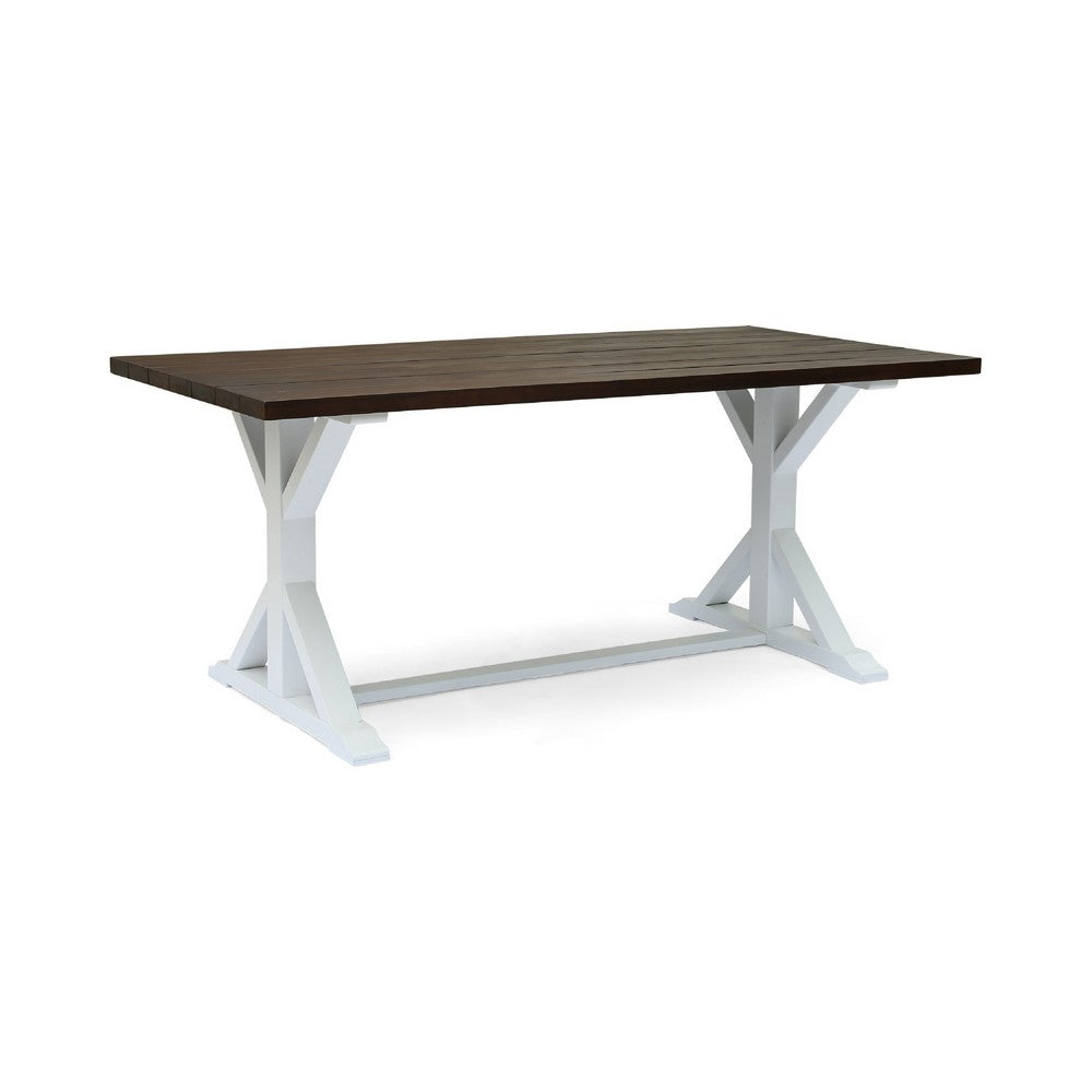 Indoor/Outdoor Dining Table | 69" Brown Rectangular Wood Top | White