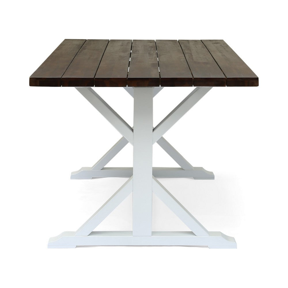 Indoor/Outdoor Dining Table | 69" Brown Rectangular Wood Top | White