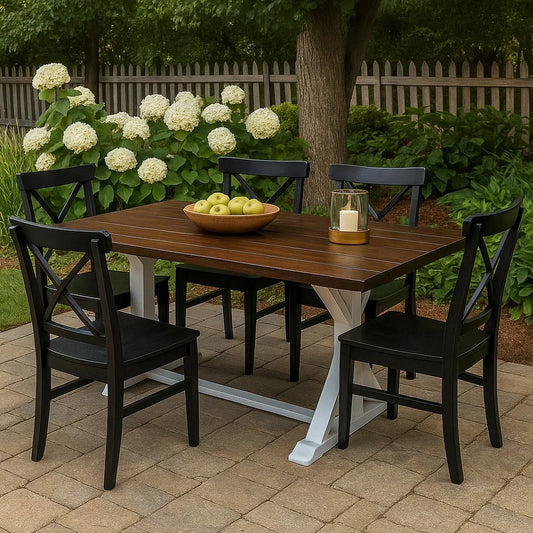 Indoor/Outdoor Dining Table | 69" Brown Rectangular Wood Top | White