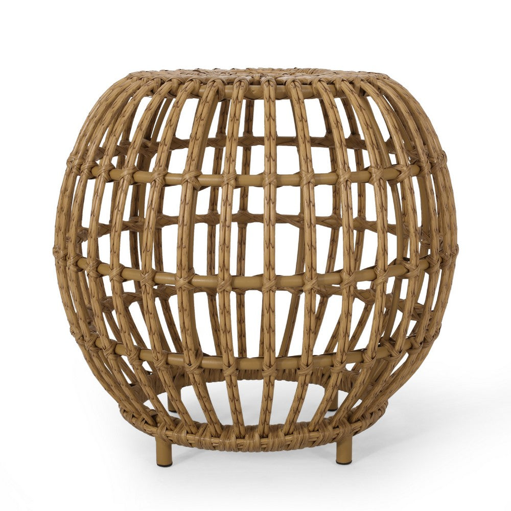 Outdoor Side Table | Open Design | 20" Light Brown Woven Wicker