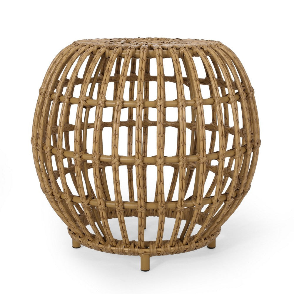 Outdoor Side Table | Open Design | 20’’ Light Brown Woven Wicker BM335816