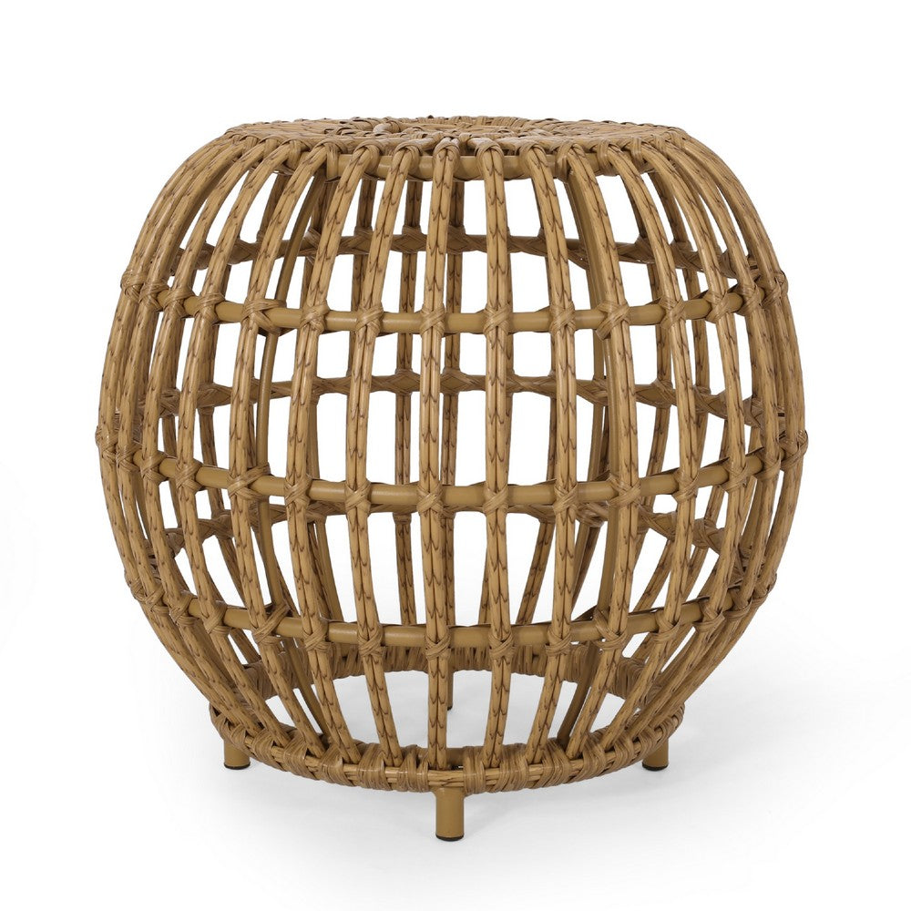 Outdoor Side Table | Open Design | 20" Light Brown Woven Wicker