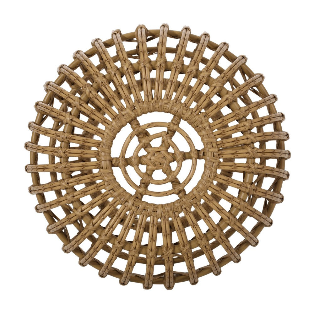 Outdoor Side Table | Open Design | 20" Light Brown Woven Wicker