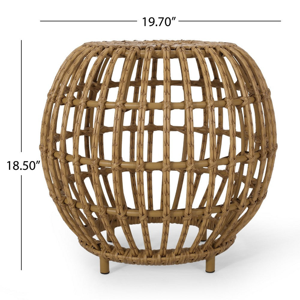 Outdoor Side Table | Open Design | 20’’ Light Brown Woven Wicker BM335816
