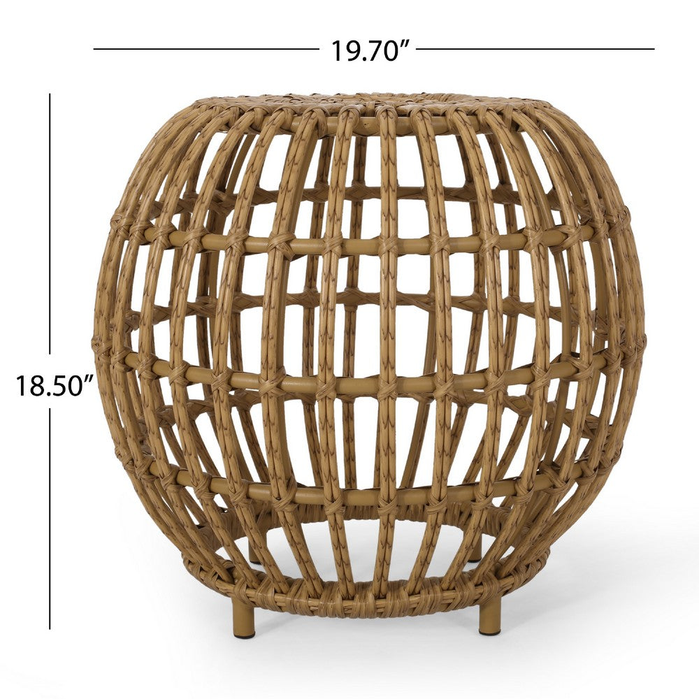 Outdoor Side Table | Open Design | 20" Light Brown Woven Wicker