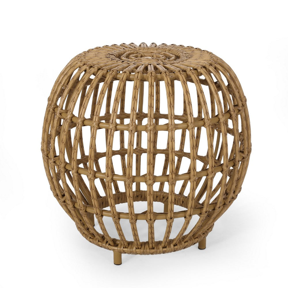 Outdoor Side Table | Open Design | 20" Light Brown Woven Wicker