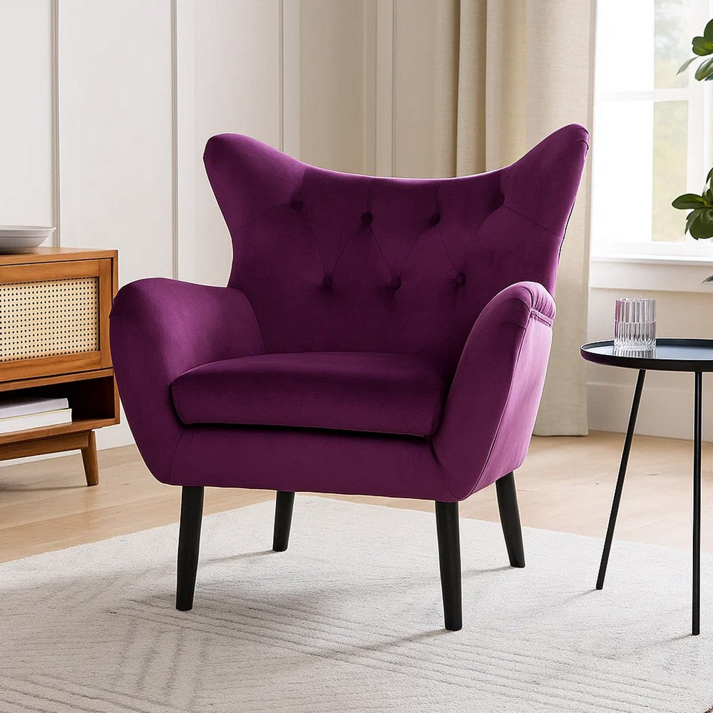 Riho Accent Armchair | Wingback Button Tufted | Fuchsia Purple Velvet