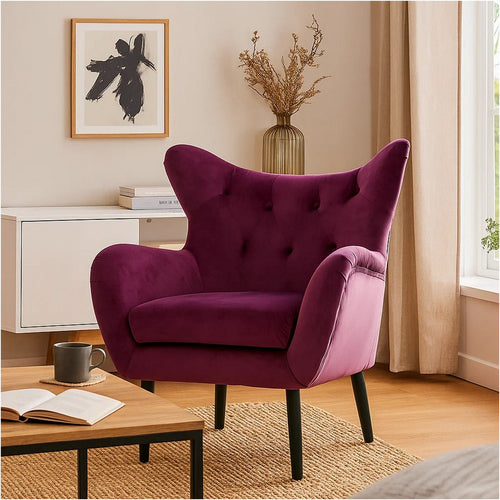 Riho Accent Armchair | Wingback Button Tufted | Fuchsia Purple Velvet