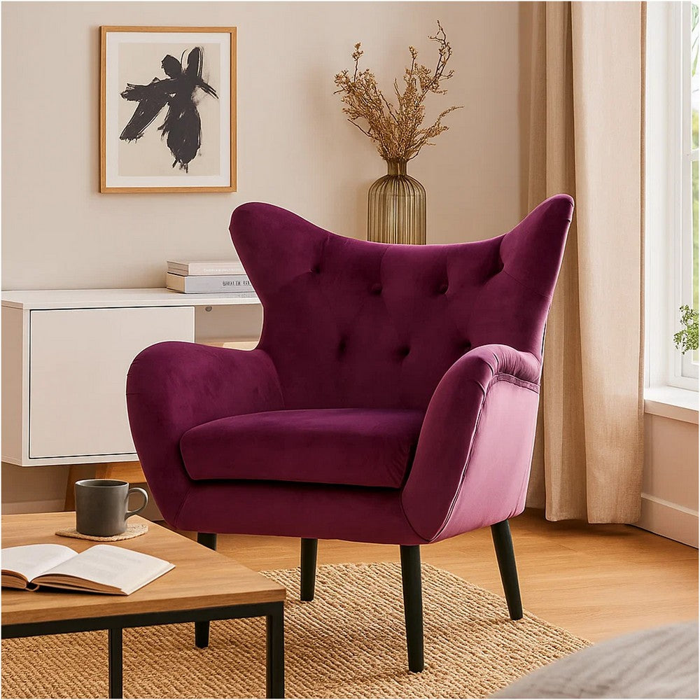 Riho Accent Armchair | Wingback Button Tufted | Fuchsia Purple Velvet
