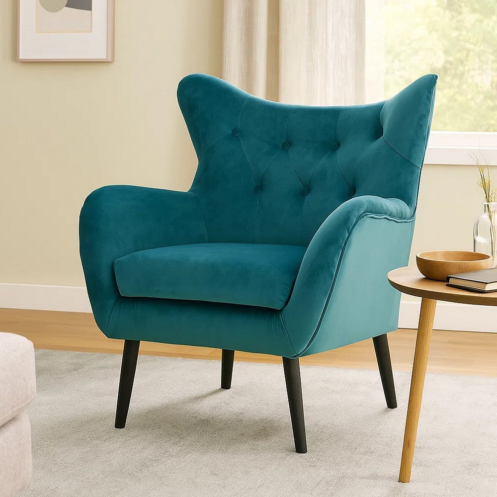 Riho Accent Armchair | Wingback Button Tufted | Teal Velvet