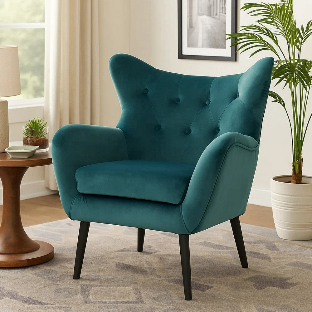 Riho Accent Armchair | Wingback Button Tufted | Teal Velvet
