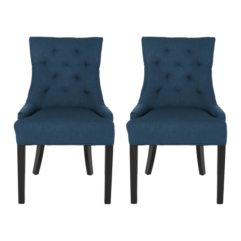Chen Dining Chair Set of 2 | Upholstered Tufted Backrest | Blue Fabric
