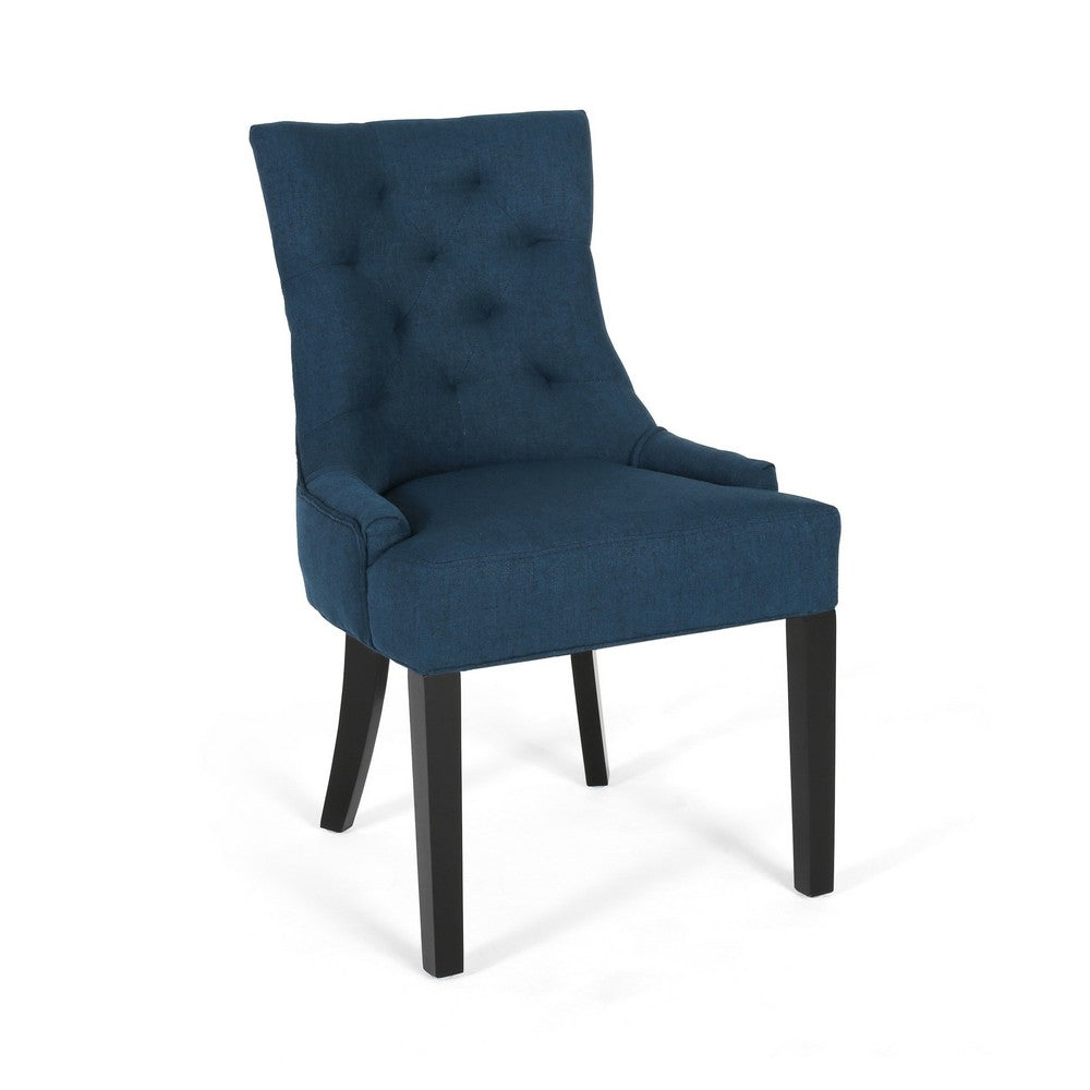 Chen Dining Chair Set of 2 | Upholstered Tufted Backrest | Blue Fabric