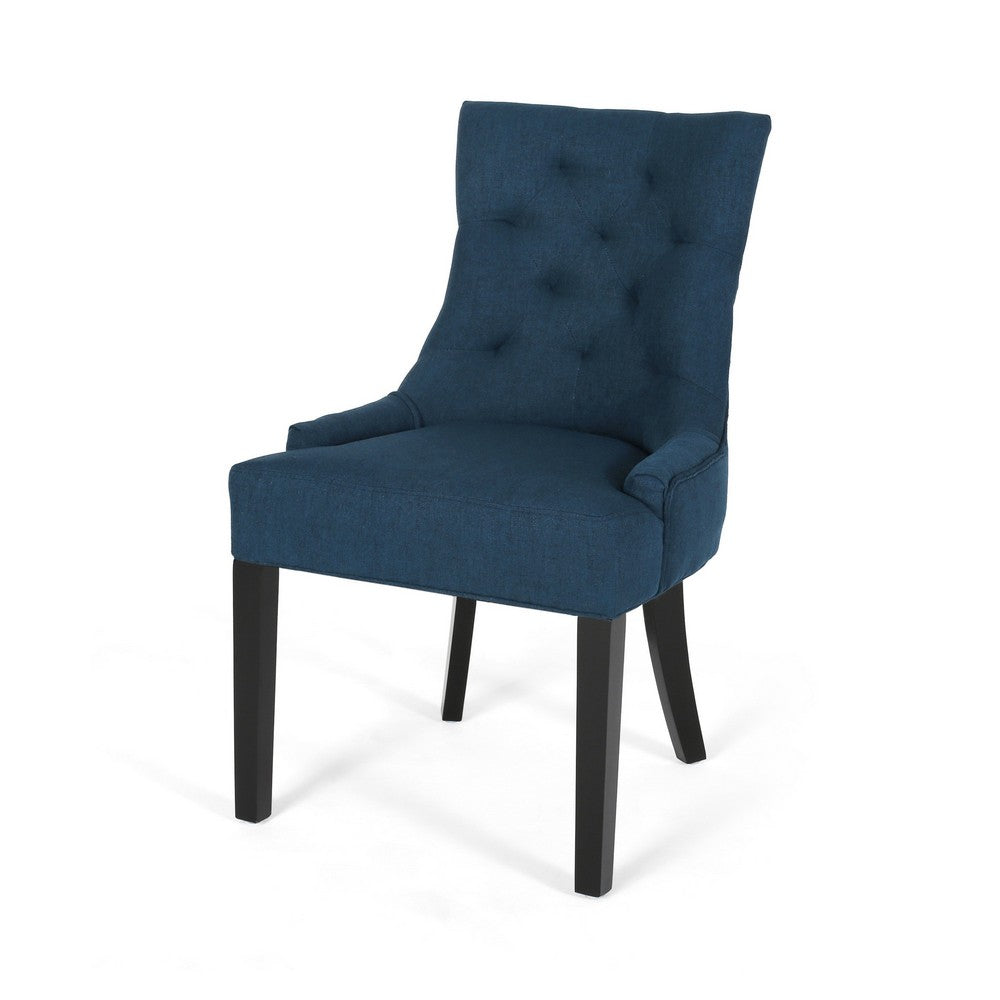 Chen Dining Chair Set of 2 | Upholstered Tufted Backrest | Blue Fabric