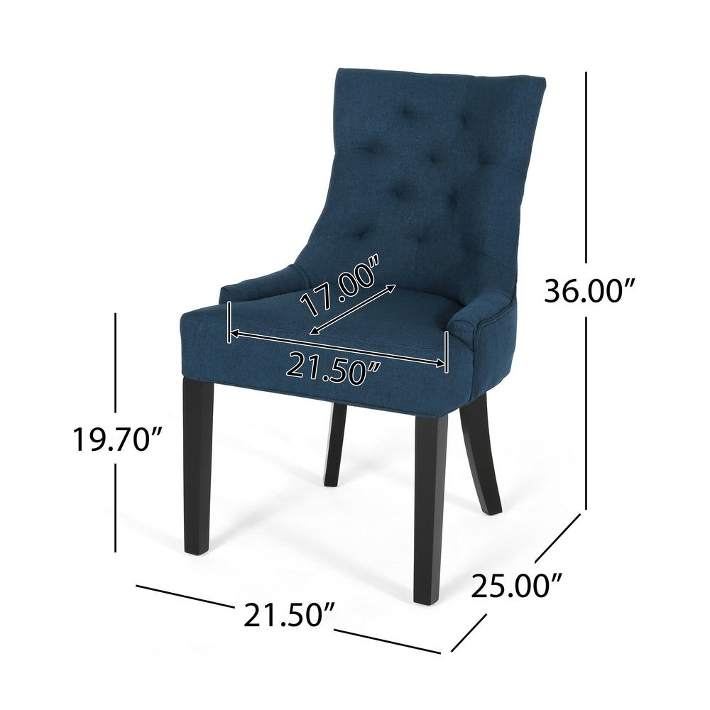 Chen Dining Chair Set of 2 | Upholstered Tufted Backrest | Blue Fabric