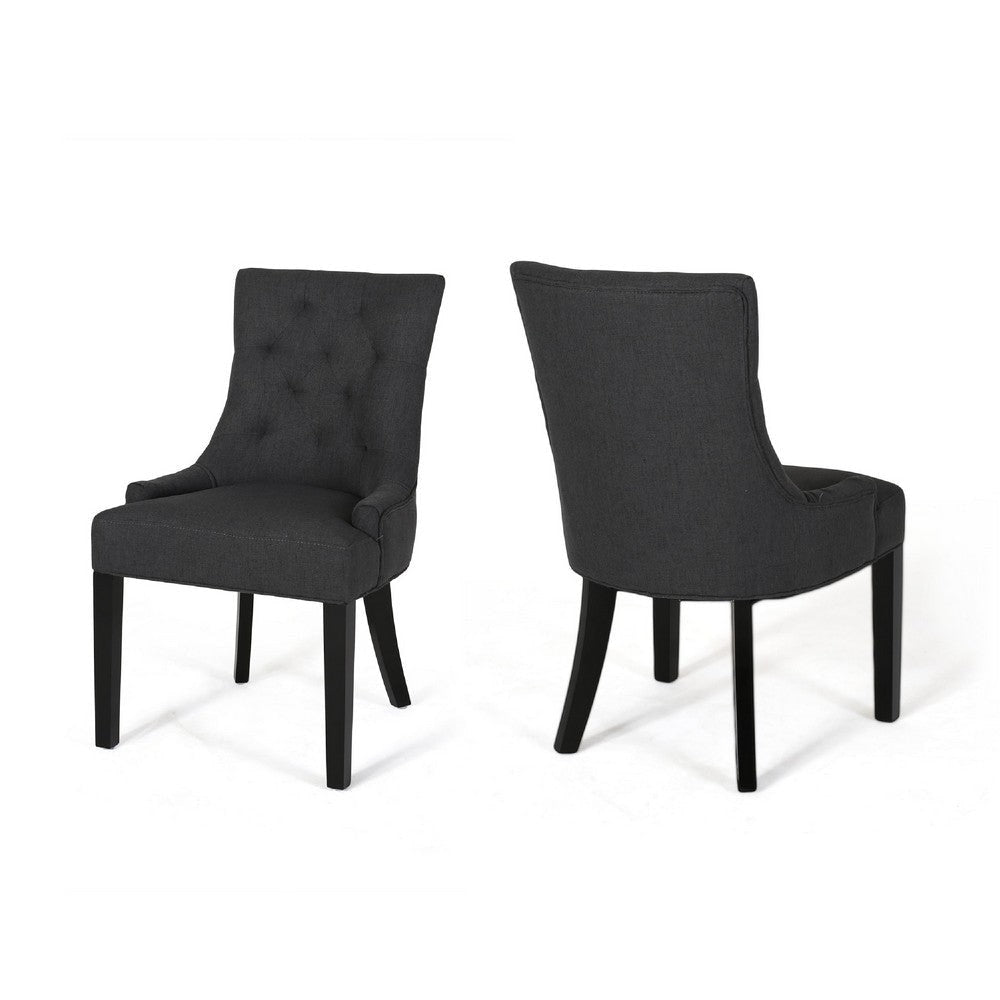 Chen Dining Chair Set of 2 | Upholstered Tufted Backrest | Gray Fabric