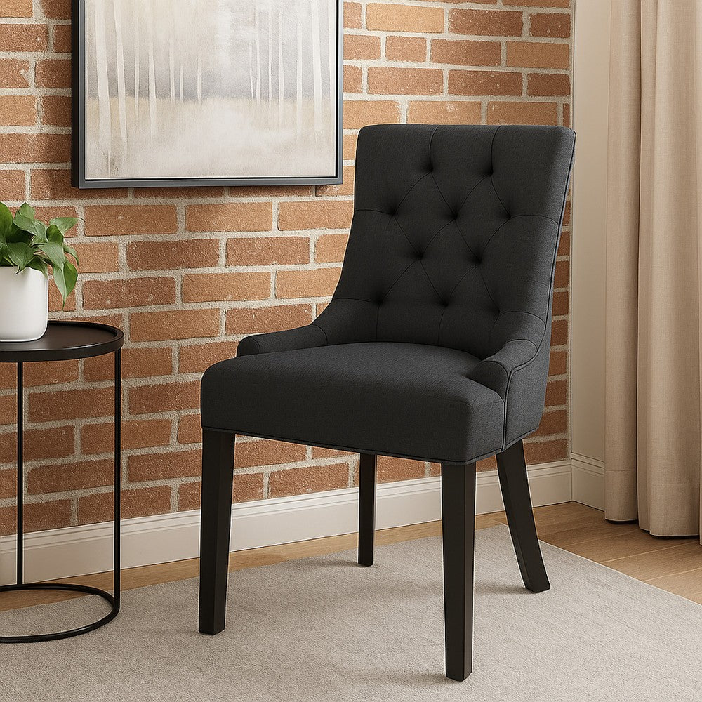 Chen Dining Chair Set of 2 | Upholstered Tufted Backrest | Gray Fabric