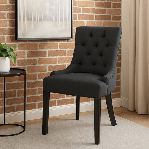 Chen Dining Chair Set of 2 | Upholstered Tufted Backrest | Gray Fabric