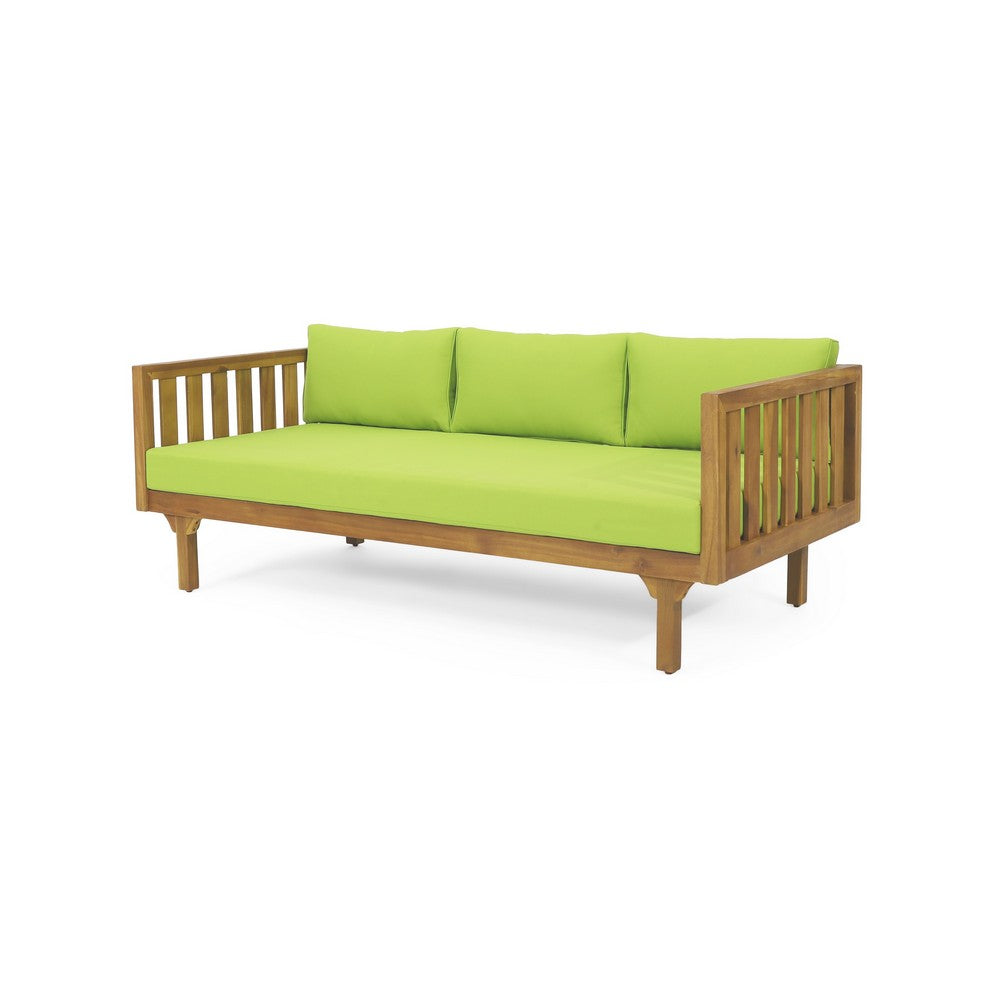 Clara Outdoor Daybed | Brown Wood Slat Back | 68" Green Fabric