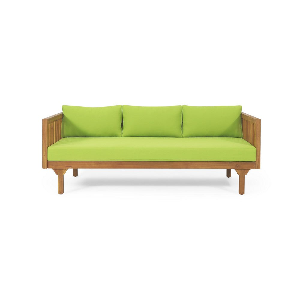 Clara Outdoor Daybed | Brown Wood Slat Back | 68" Green Fabric