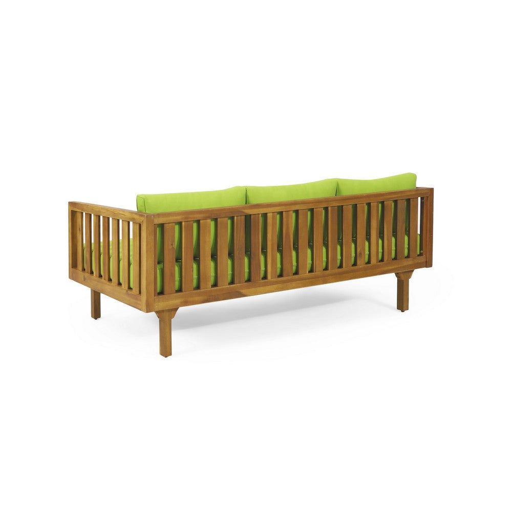 Clara Outdoor Daybed | Brown Wood Slat Back | 68" Green Fabric